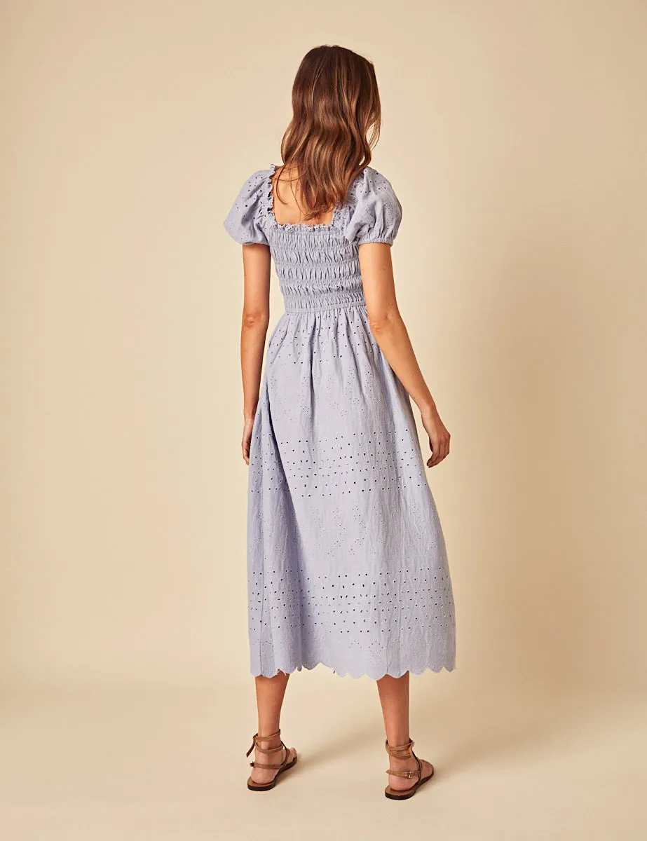 Blue Broderie Anglaise Sophia Midi Dress sold by Nobody's Child product image thumbnail 4