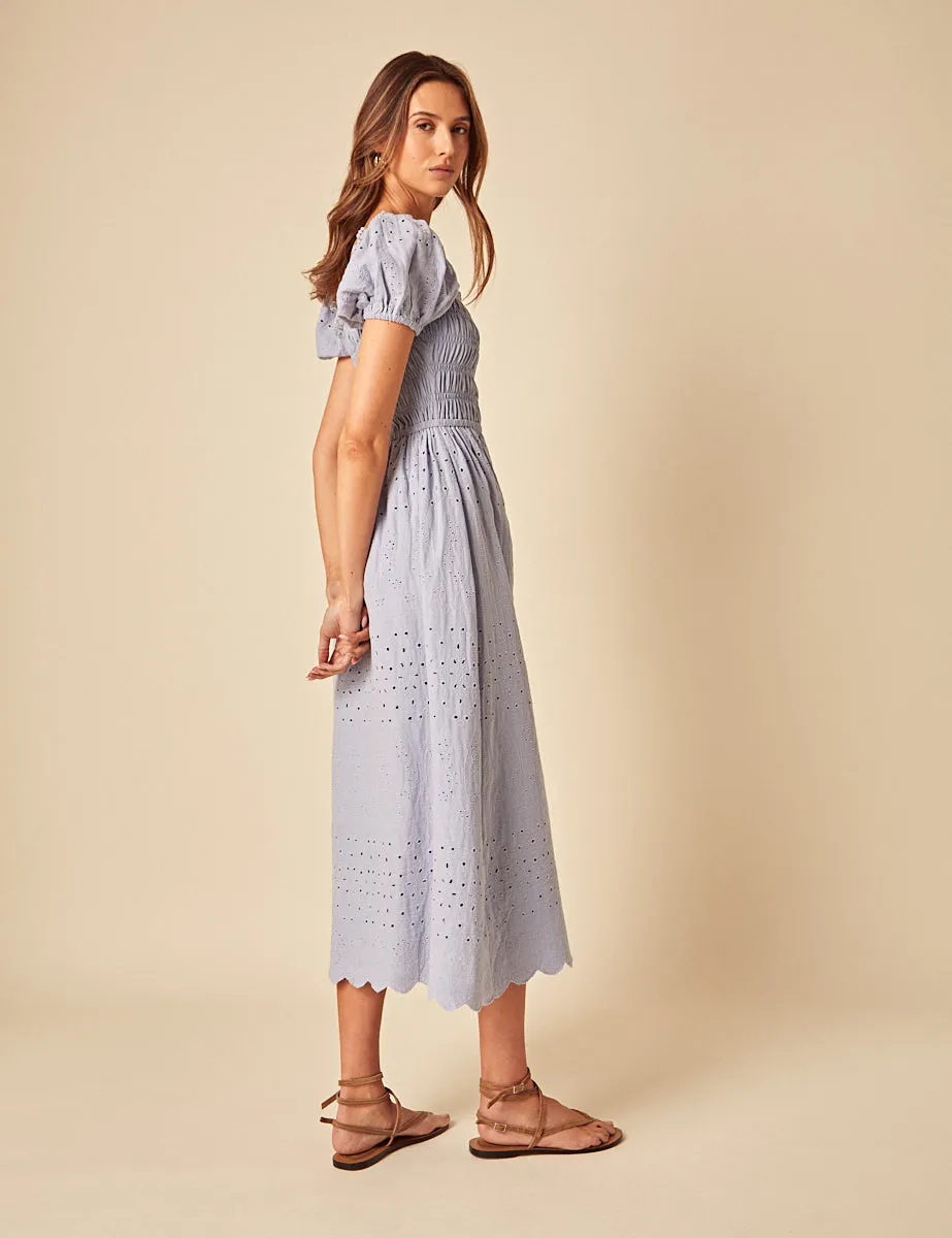 Blue Broderie Anglaise Sophia Midi Dress sold by Nobody's Child product image thumbnail 3