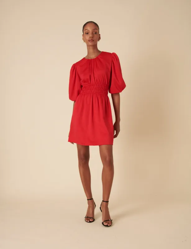 Red Puff Sleeve Zelda Mini Dress sold by Nobody's Child