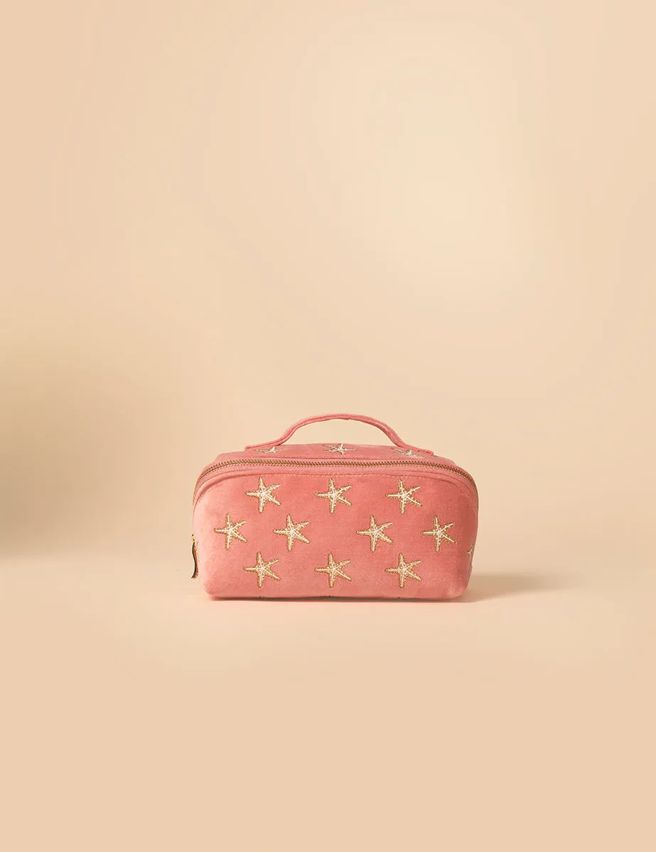 Elizabeth Scarlett Pink Starfish Embroidered Open Flat Make Up Bag sold by Nobody's Child