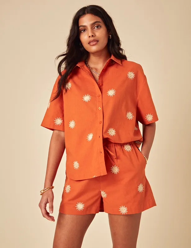 Elizabeth Scarlett Orange Embroidered Jet Shorts sold by Nobody's Child