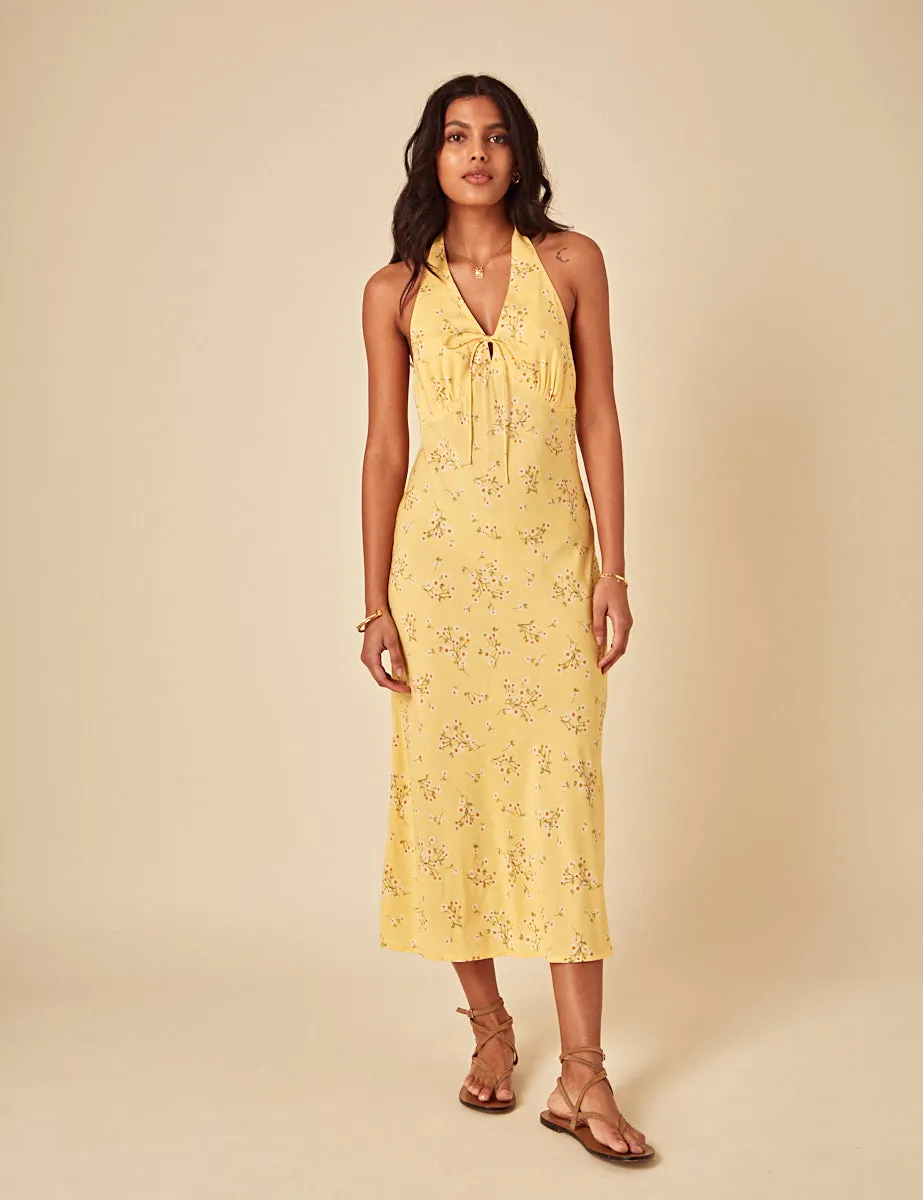 Elizabeth Scarlett Butter Yellow Floral Halter Neck Lyne Midi Dress sold by Nobody's Child product image thumbnail 3