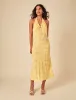 Elizabeth Scarlett Butter Yellow Floral Halter Neck Lyne Midi Dress sold by Nobody's Child