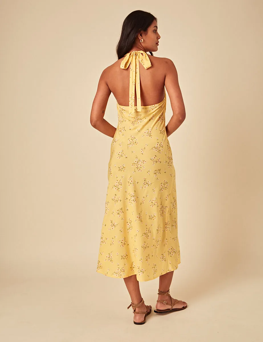 Elizabeth Scarlett Butter Yellow Floral Halter Neck Lyne Midi Dress sold by Nobody's Child product image thumbnail 4