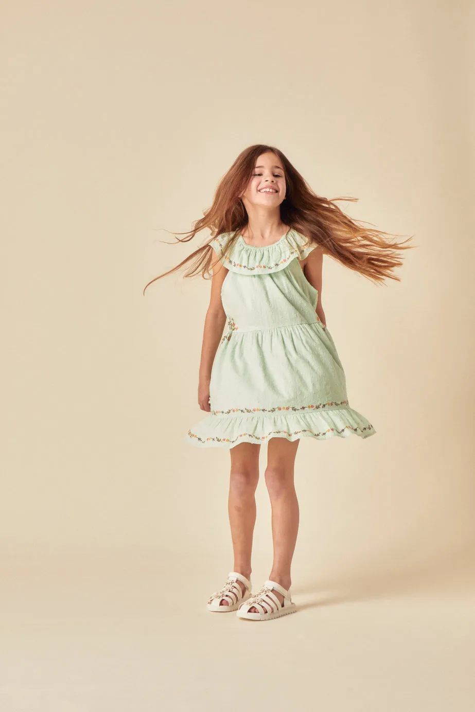 Elizabeth Scarlett Girls Mint Green Embroidered Gianna Dress sold by Nobody's Child product image thumbnail 3