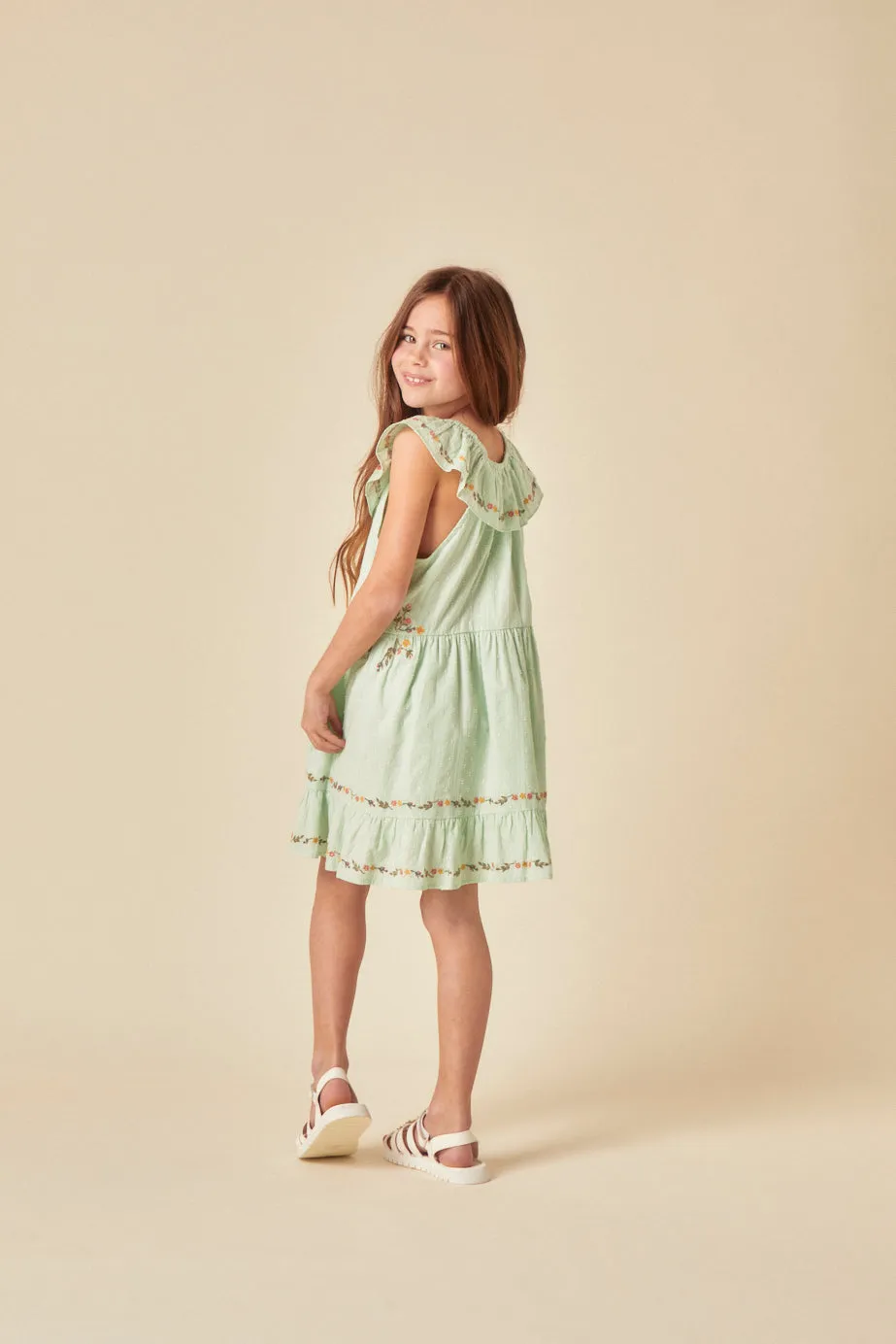 Elizabeth Scarlett Girls Mint Green Embroidered Gianna Dress sold by Nobody's Child product image thumbnail 5