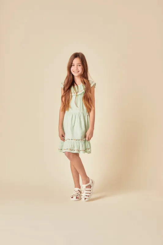 Elizabeth Scarlett Girls Mint Green Embroidered Gianna Dress sold by Nobody's Child