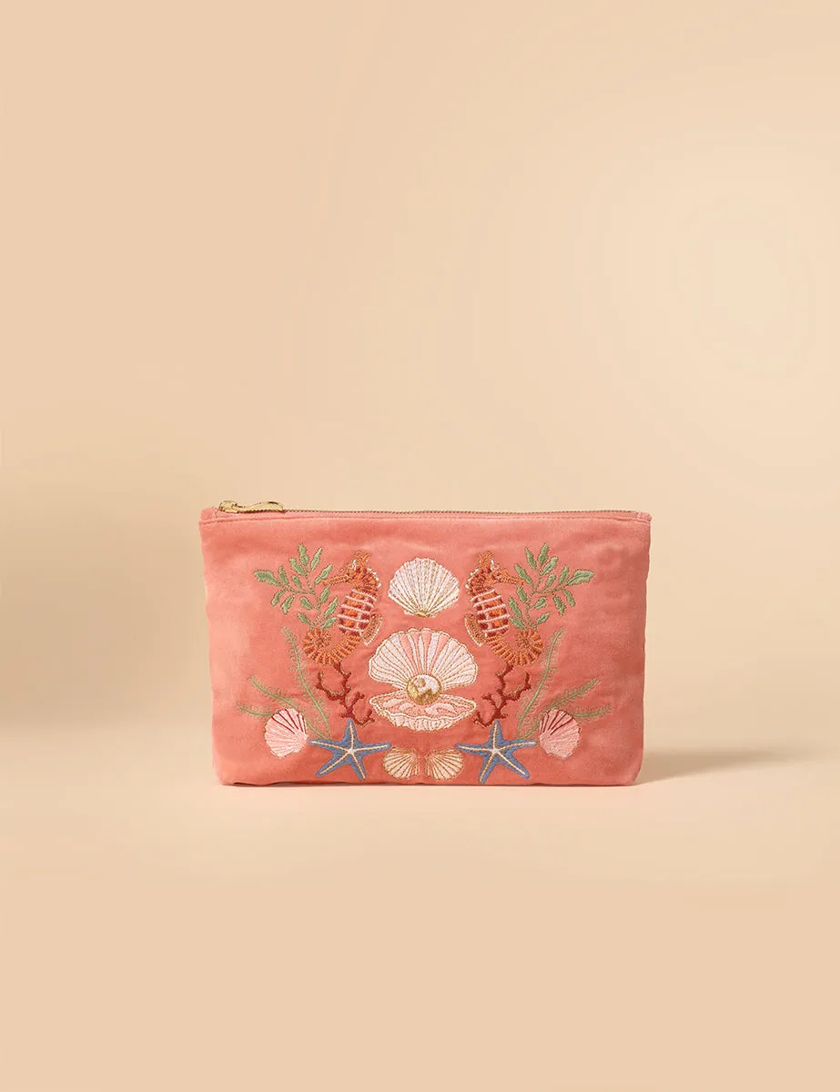 Elizabeth Scarlett Pink Embroidered Pouch sold by Nobody's Child