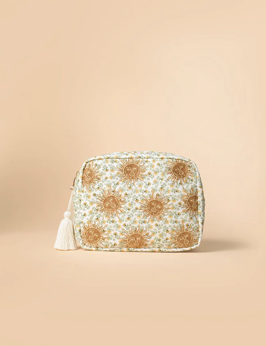 Elizabeth Scarlett White Sun Embroidered Wash Bag sold by Nobody's Child