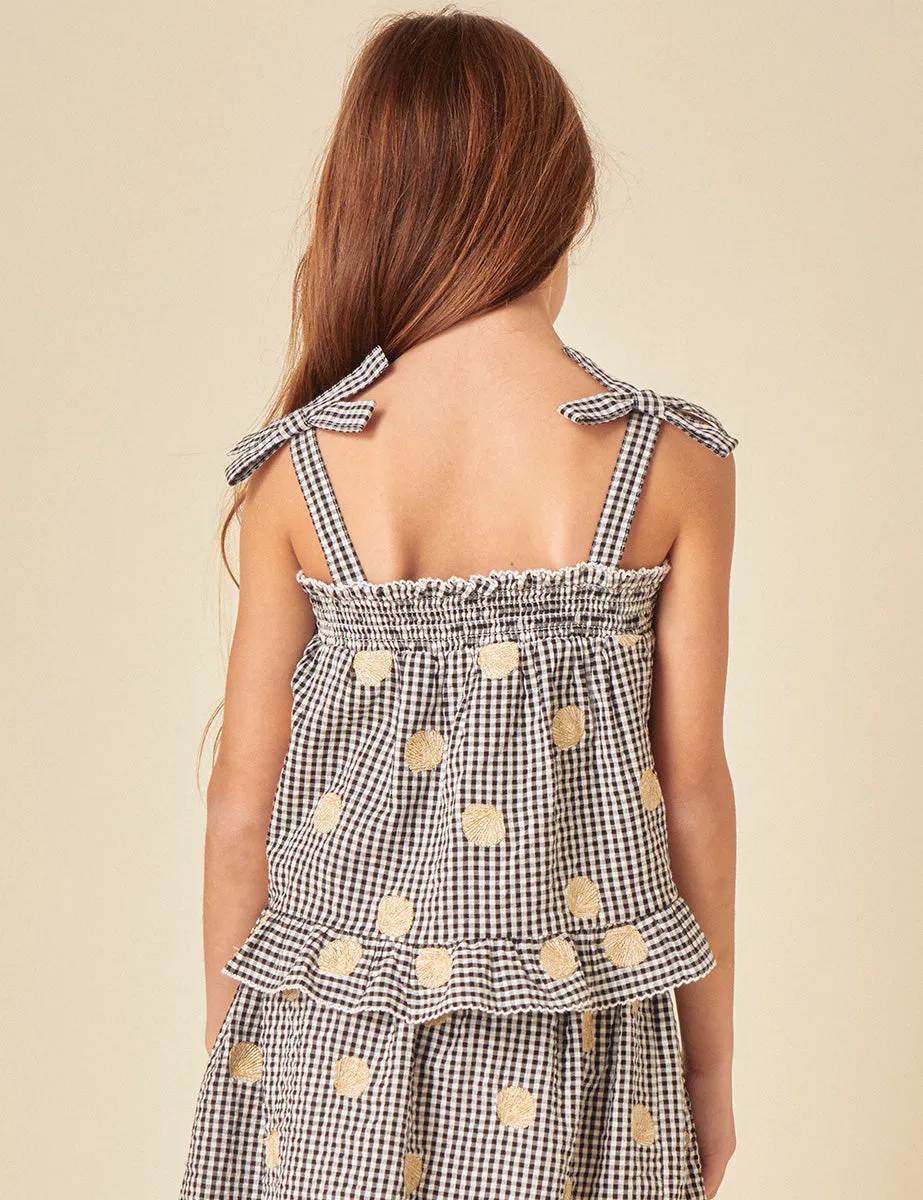 Girls Black Gingham Shell Embroidered Top sold by Nobody's Child product image thumbnail 4