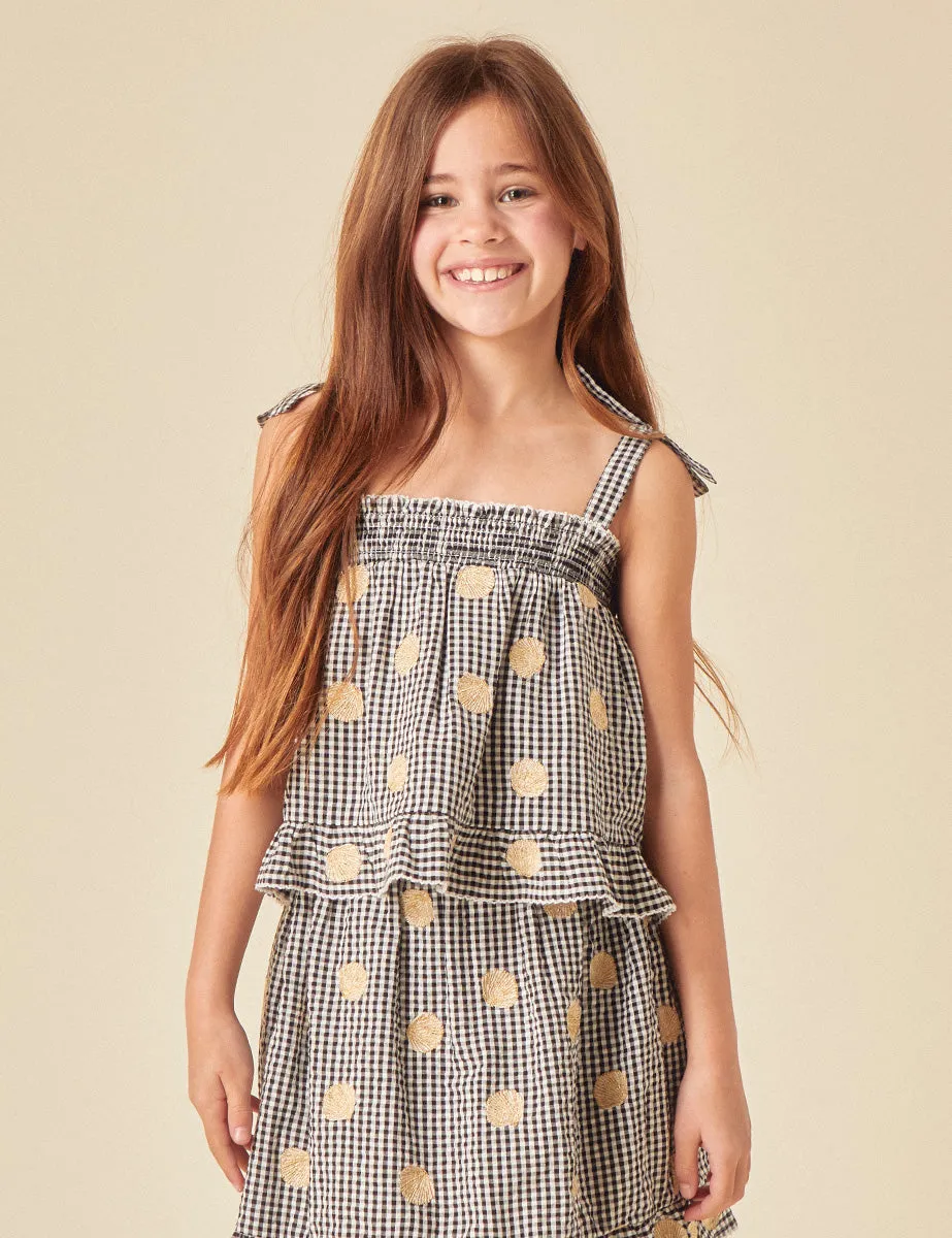 Girls Black Gingham Shell Embroidered Top sold by Nobody's Child