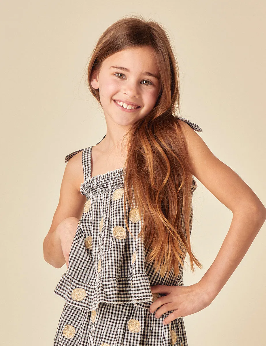 Girls Black Gingham Shell Embroidered Top sold by Nobody's Child product image thumbnail 2