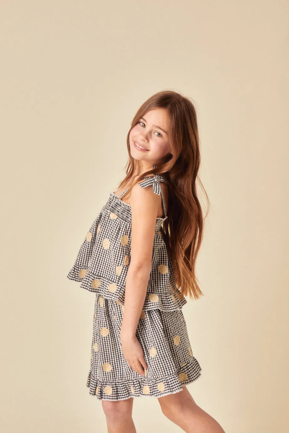 Girls Black Gingham Shell Embroidered Top sold by Nobody's Child product image thumbnail 3