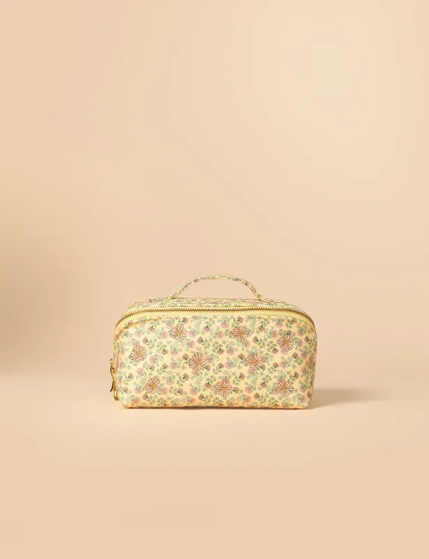 Elizabeth Scarlett Yellow Floral Daisey Embroidered Open Flat Make Up Bag sold by Nobody's Child