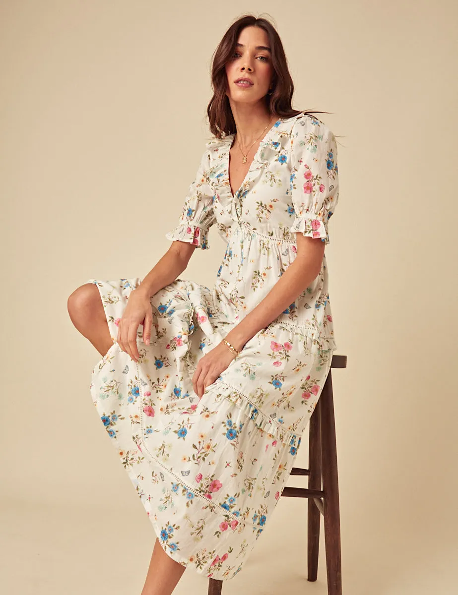 Elizabeth Scarlett White Floral Aurelia Midi Dress sold by Nobody's Child product image thumbnail 3