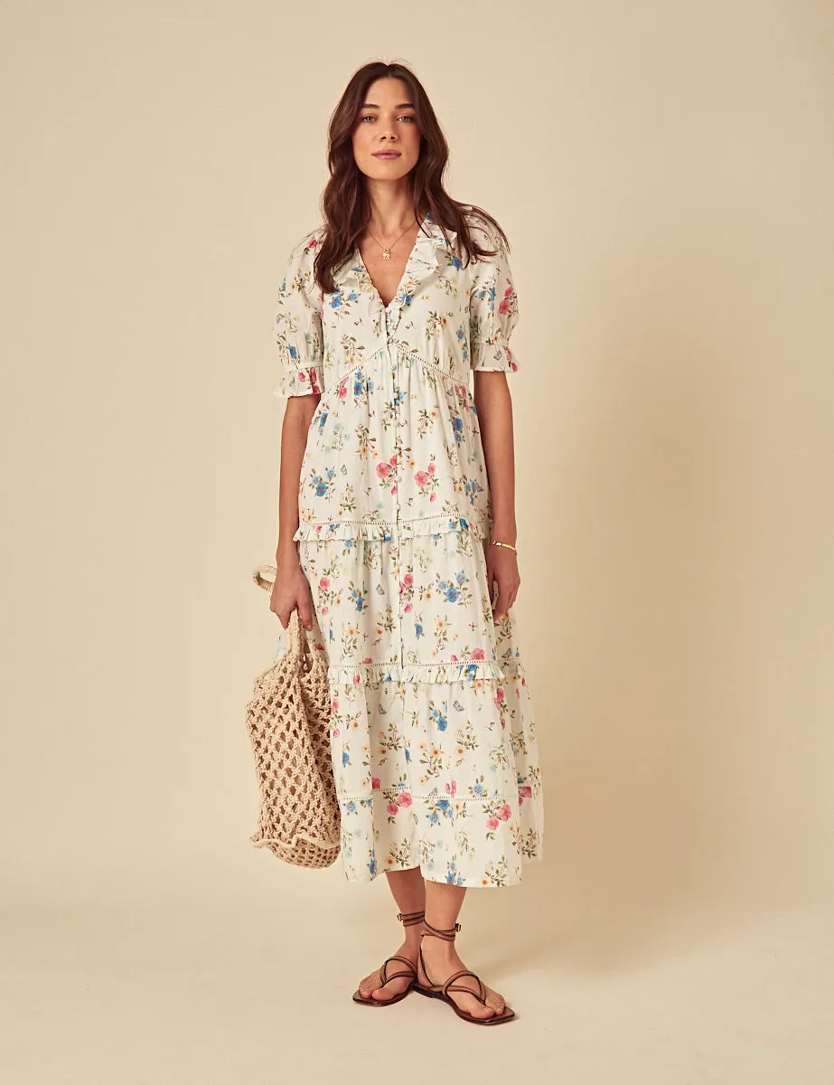 Elizabeth Scarlett White Floral Aurelia Midi Dress sold by Nobody's Child product image thumbnail 2