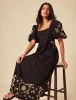 Elizabeth Scarlett Black Floral Embroidered Nova Midi Dress sold by Nobody's Child