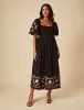 Elizabeth Scarlett Black Floral Embroidered Nova Midi Dress sold by Nobody's Child