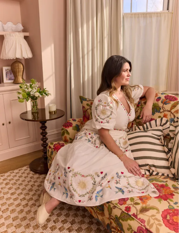 Elizabeth Scarlett Cream Floral Embroidered Jayden Midi Dress sold by Nobody's Child