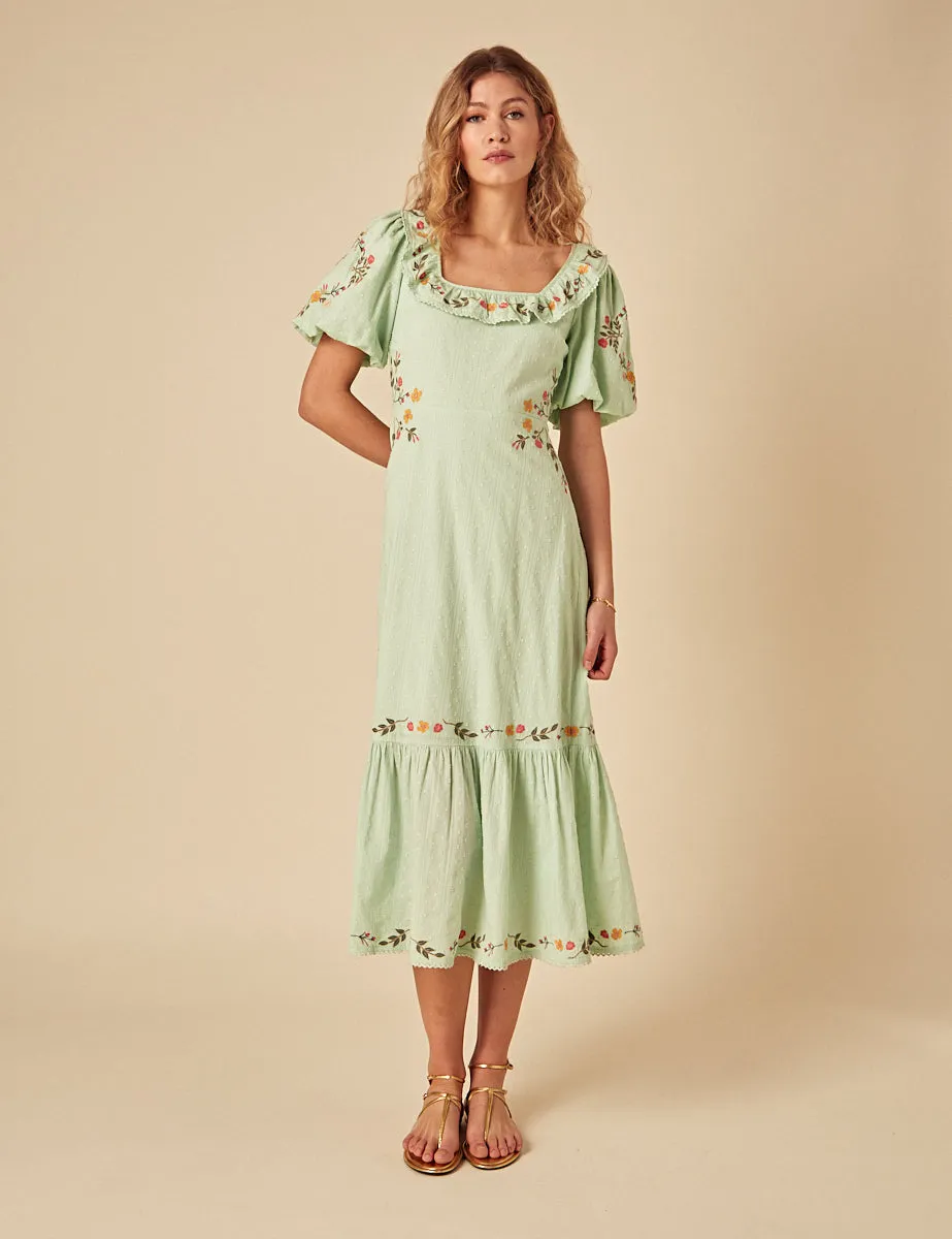 Elizabeth Scarlett Mint Green Floral Embroidered Asher Midi Dress sold by Nobody's Child product image thumbnail 2