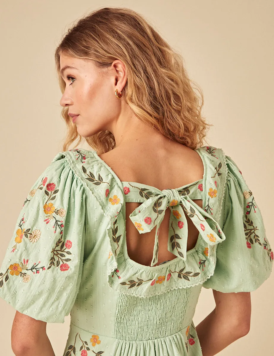 Elizabeth Scarlett Mint Green Floral Embroidered Asher Midi Dress sold by Nobody's Child product image thumbnail 5