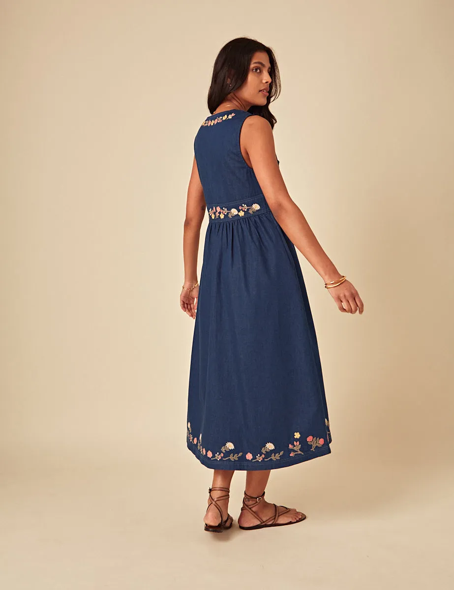 Elizabeth Scarlett Blue Denim Floral Embroidered Astra Midi Dress sold by Nobody's Child product image thumbnail 5
