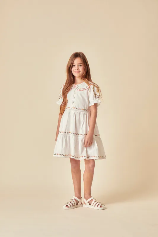Elizabeth Scarlett Girls White Embroidered Quinn Mini Dress sold by Nobody's Child