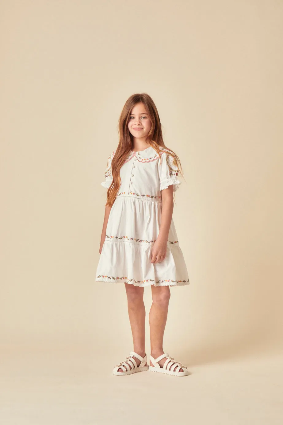 Elizabeth Scarlett Girls White Embroidered Quinn Mini Dress sold by Nobody's Child