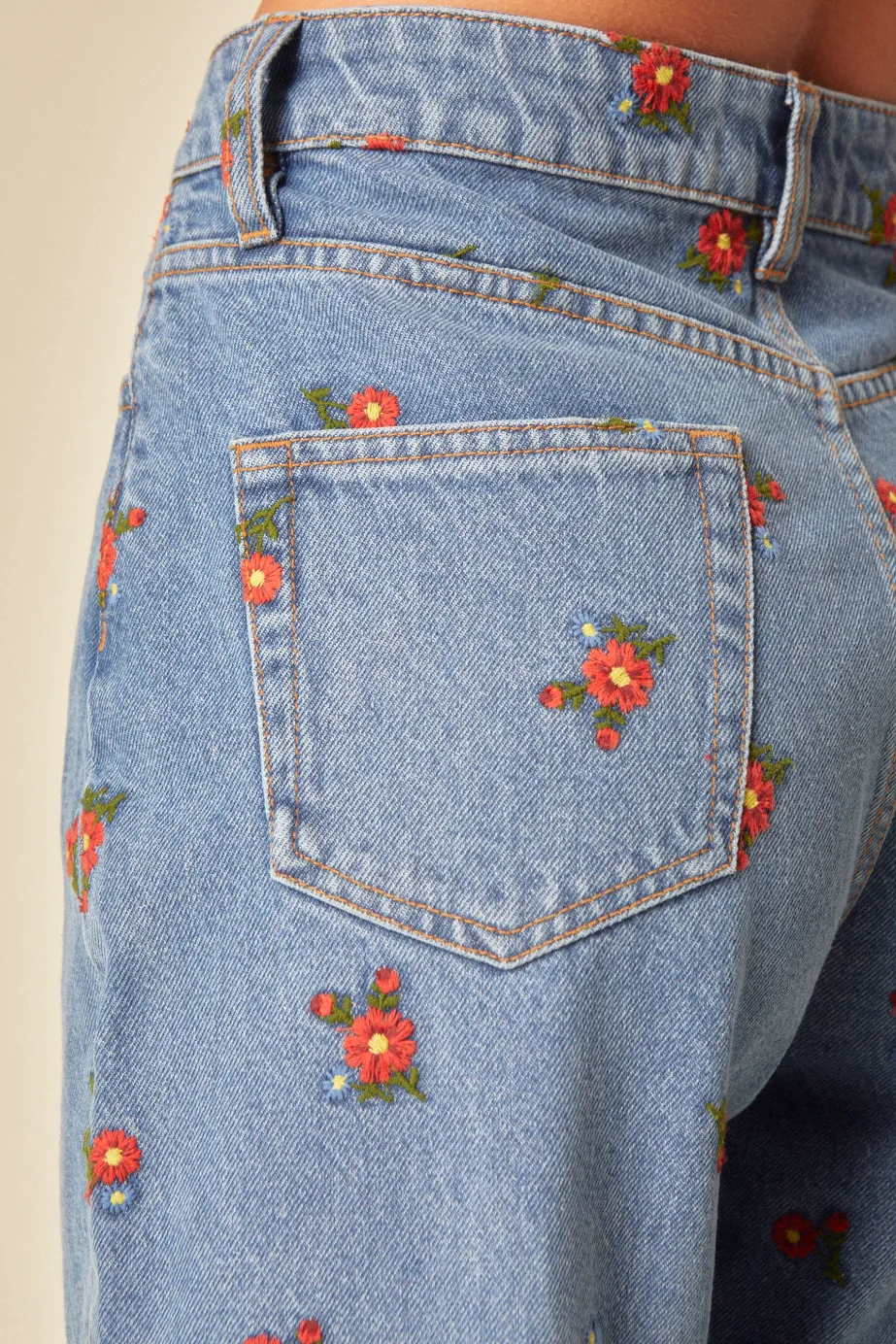 Blue Floral High Rise Embroidered Jeans sold by Nobody's Child product image thumbnail 4