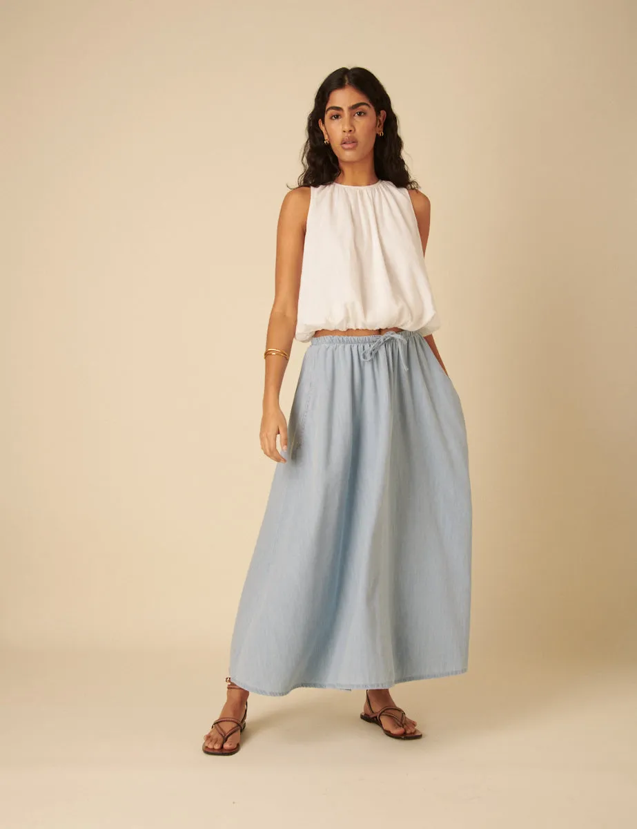 Light Blue Denim Maxi Skirt sold by Nobody's Child