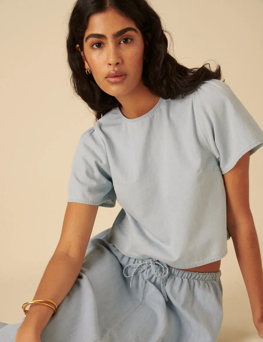 Light Blue Denim Short Sleeve Top sold by Nobody's Child product image thumbnail 3