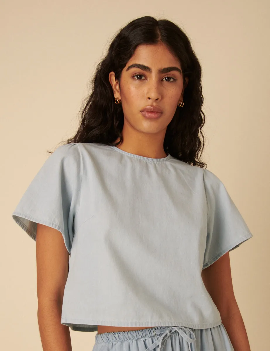 Light Blue Denim Short Sleeve Top sold by Nobody's Child
