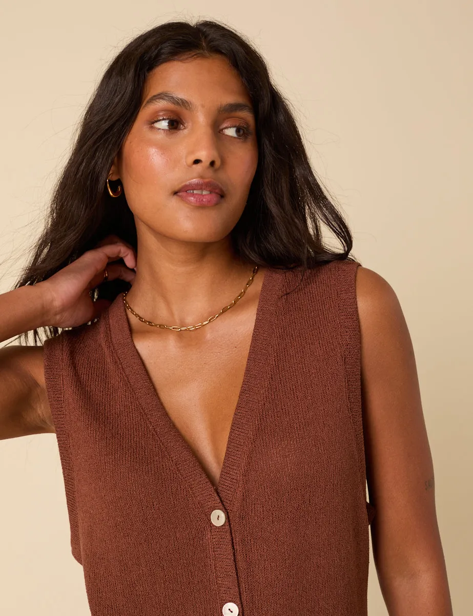 Brown Textured Longline Waistcoat sold by Nobody's Child product image thumbnail 2