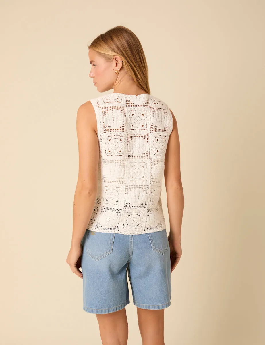 White Crochet Tie Front Waistcoat sold by Nobody's Child product image thumbnail 3