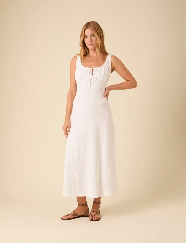 White Floral Embroidered Melissa Midi Dress sold by Nobody's Child