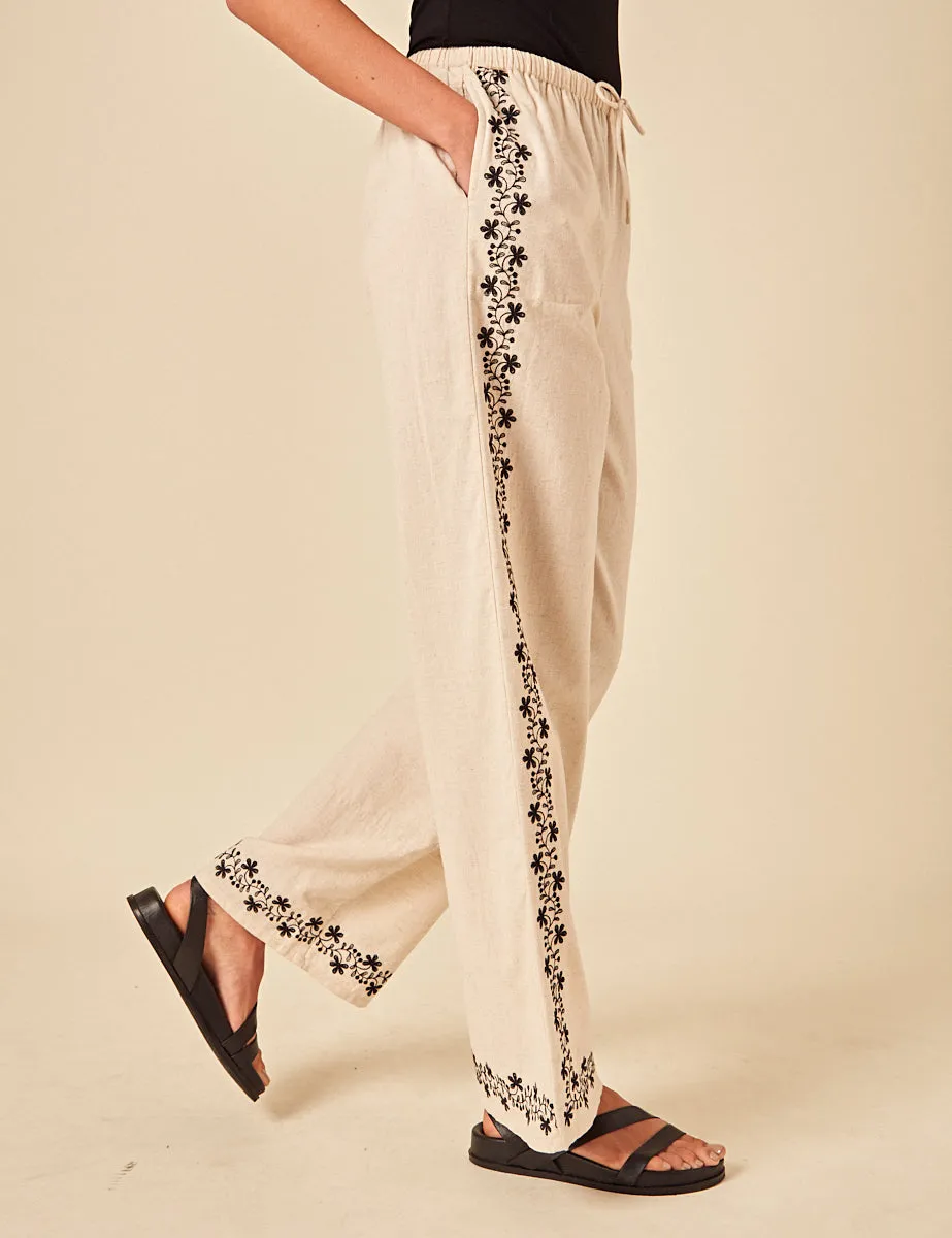 Beige Floral Embroidered Shona Trousers sold by Nobody's Child product image thumbnail 3