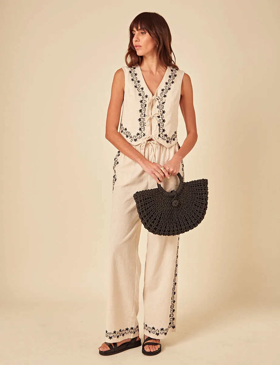 Beige Floral Embroidered Shona Trousers sold by Nobody's Child product image thumbnail 5