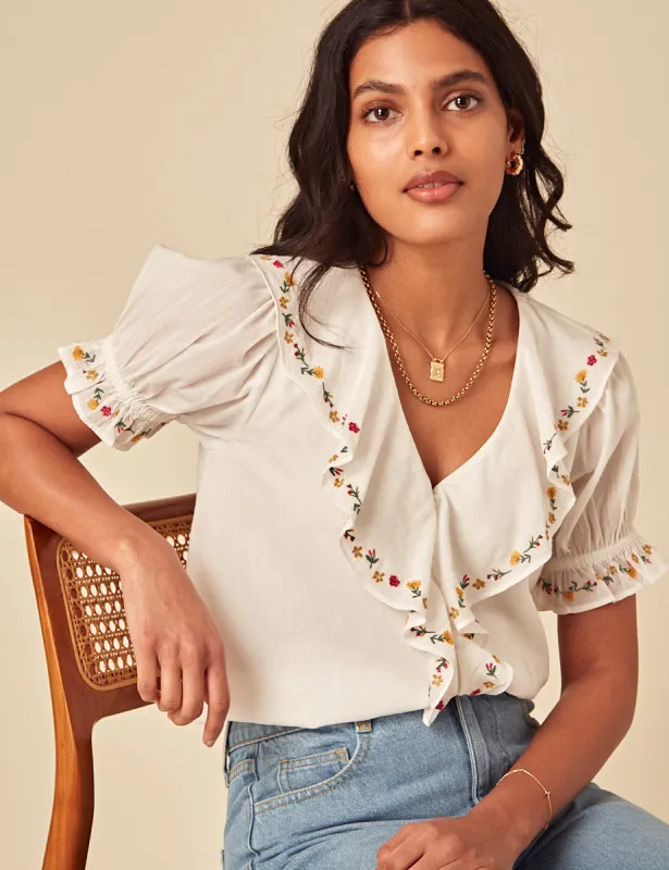 Elizabeth Scarlett White Floral Embroidered Whitney Top sold by Nobody's Child