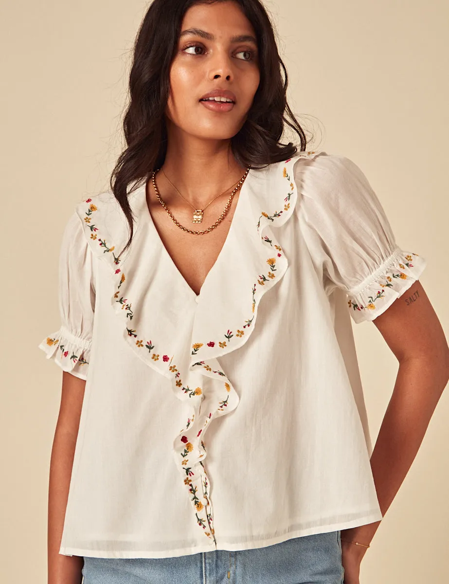 Elizabeth Scarlett White Floral Embroidered Whitney Top sold by Nobody's Child product image thumbnail 3