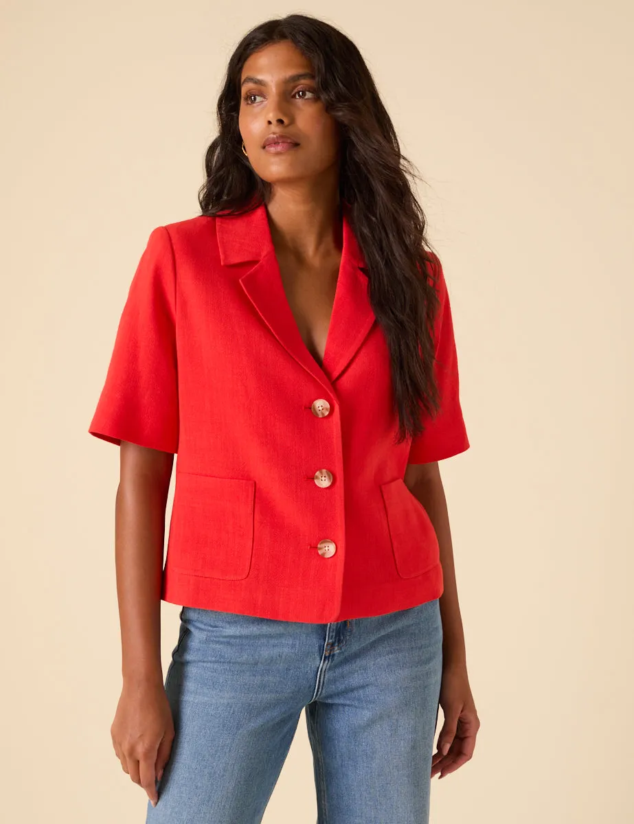 Red Button Down Short Sleeve Blazer sold by Nobody's Child