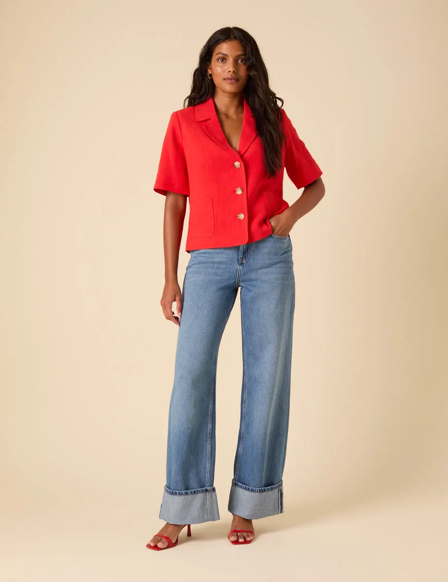 Red Button Down Short Sleeve Blazer sold by Nobody's Child product image thumbnail 3