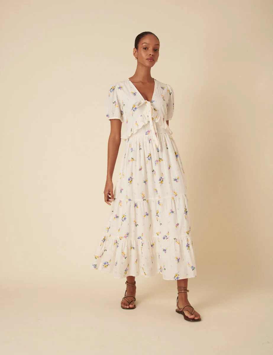 White Ditsy Floral Tiered Katie Midi Dess sold by Nobody's Child product image thumbnail 3