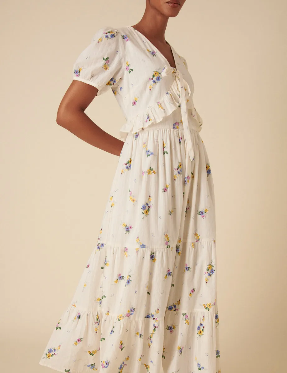White Ditsy Floral Tiered Katie Midi Dess sold by Nobody's Child product image thumbnail 4