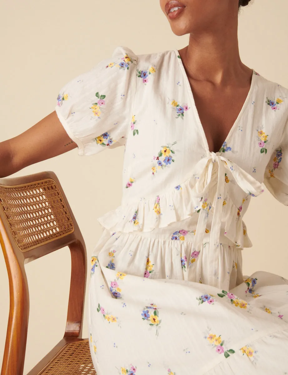 White Ditsy Floral Tiered Katie Midi Dess sold by Nobody's Child product image thumbnail 2