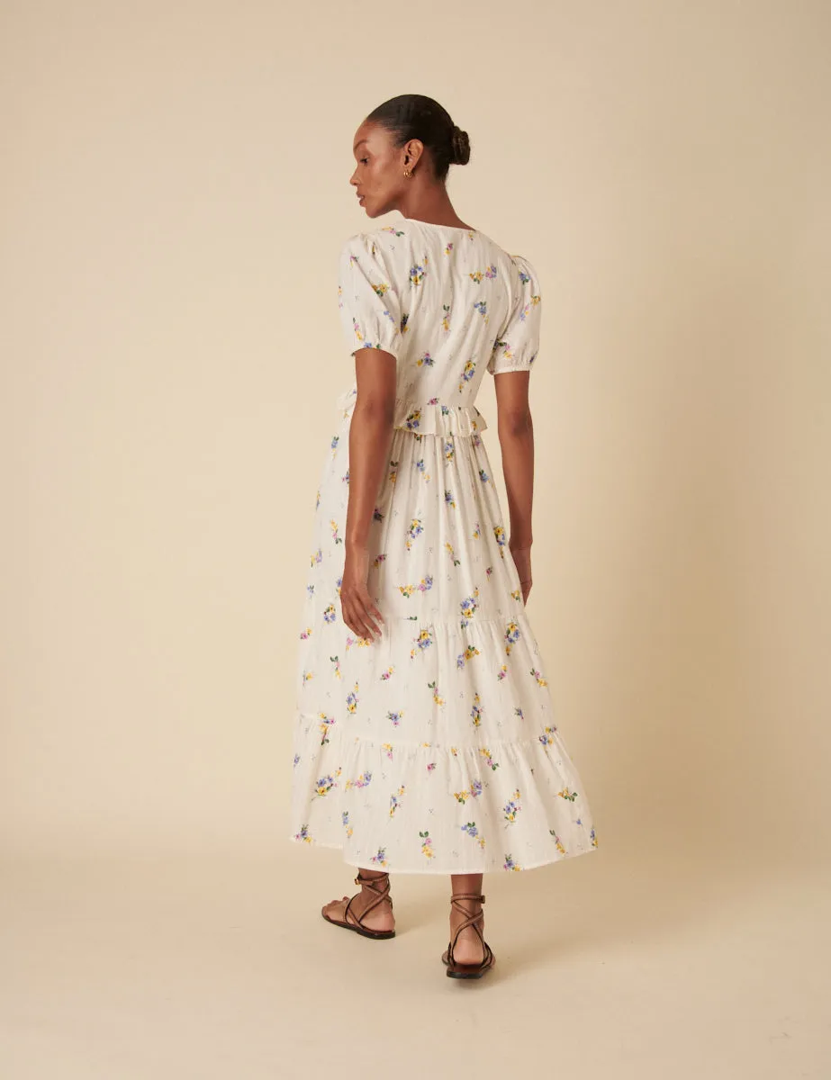 White Ditsy Floral Tiered Katie Midi Dess sold by Nobody's Child product image thumbnail 5