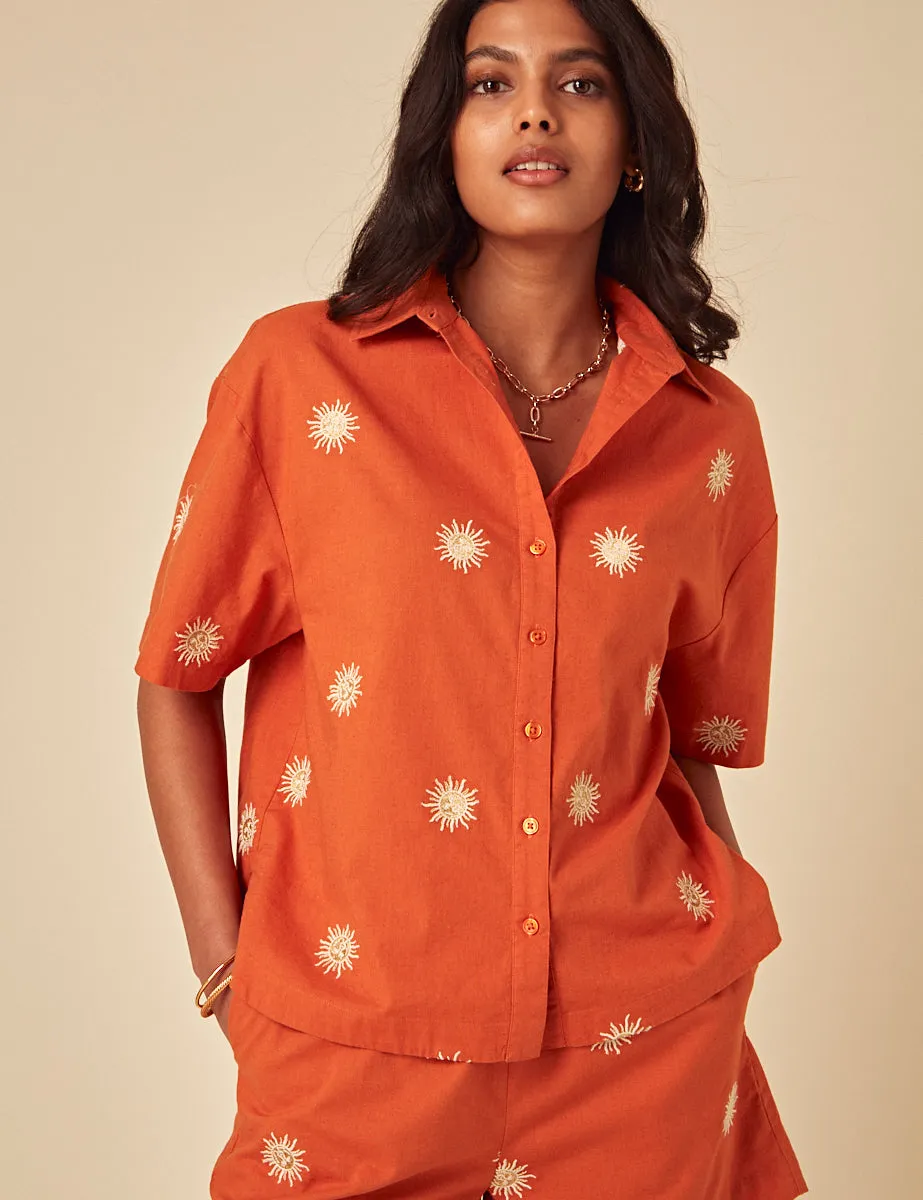 Elizabeth Scarlett Orange Embroidered Jay Shirt sold by Nobody's Child product image thumbnail 2
