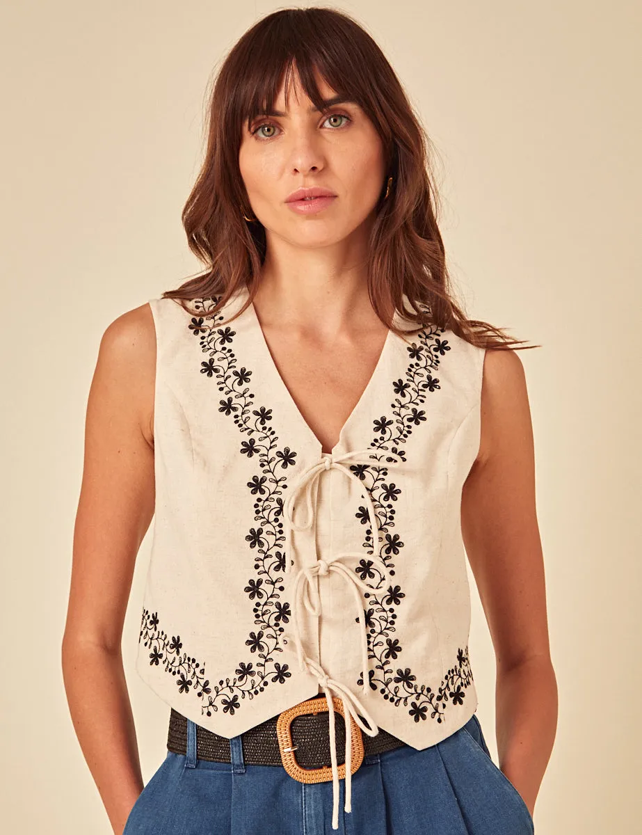 Beige Floral Embroidered Waistcoat sold by Nobody's Child product image thumbnail 3