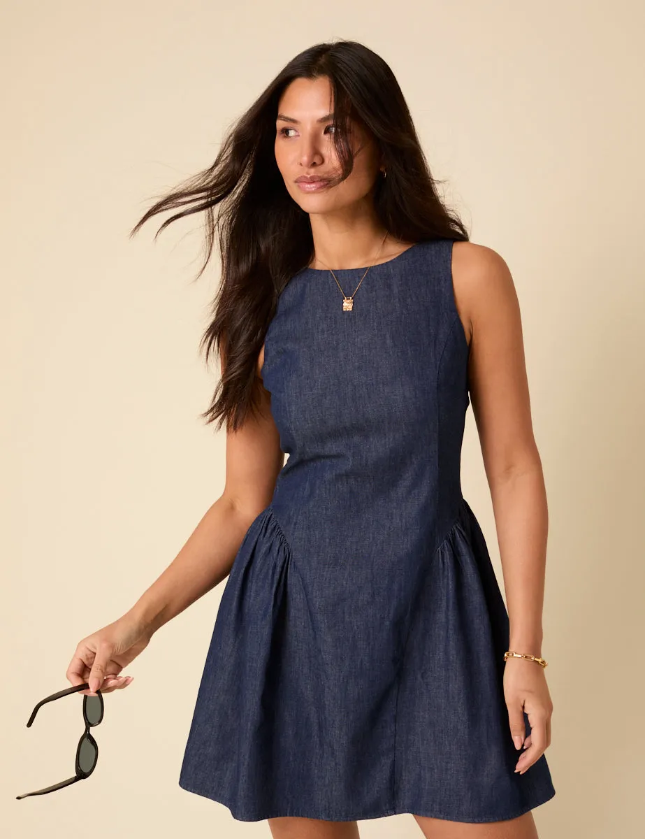 Dark Blue Denim Drop Waist Penelope Mini Dress sold by Nobody's Child product image thumbnail 3