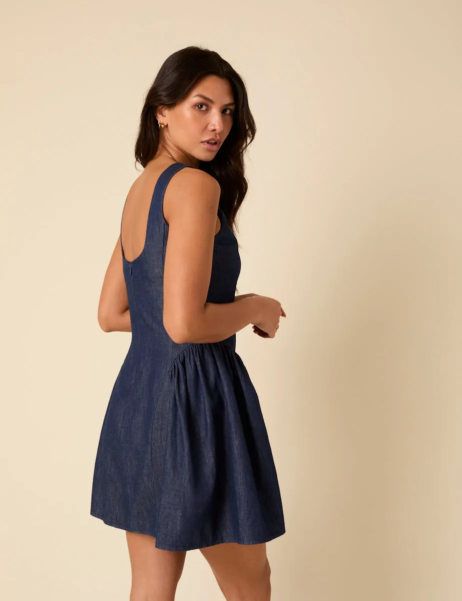 Dark Blue Denim Drop Waist Penelope Mini Dress sold by Nobody's Child product image thumbnail 5