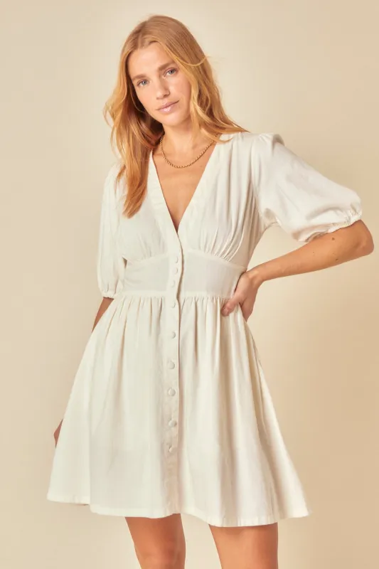 White Denim Short Sleeve Starlight Mini Dress sold by Nobody's Child